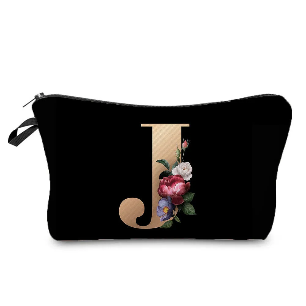 Gold Letter Printing Portable Toiletry Storage Cosmetic Bags