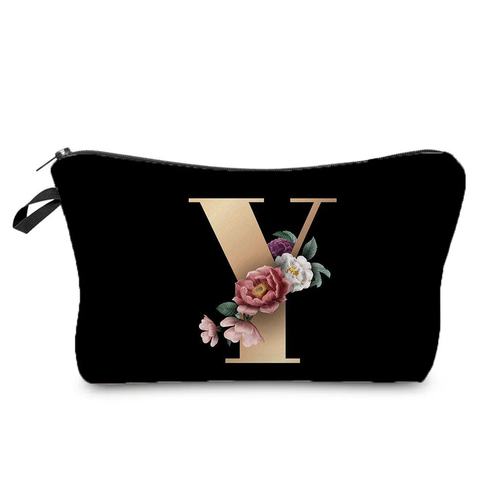 Gold Letter Printing Portable Toiletry Storage Cosmetic Bags