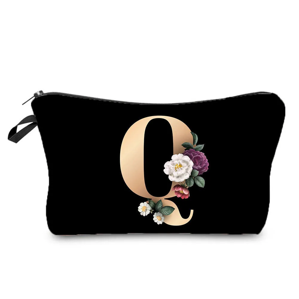 Gold Letter Printing Portable Toiletry Storage Cosmetic Bags