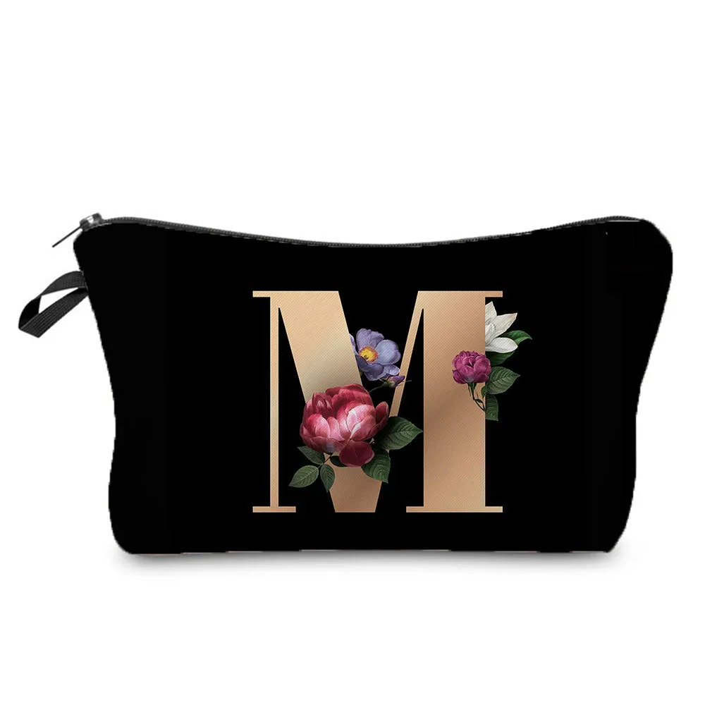 Gold Letter Printing Portable Toiletry Storage Cosmetic Bags