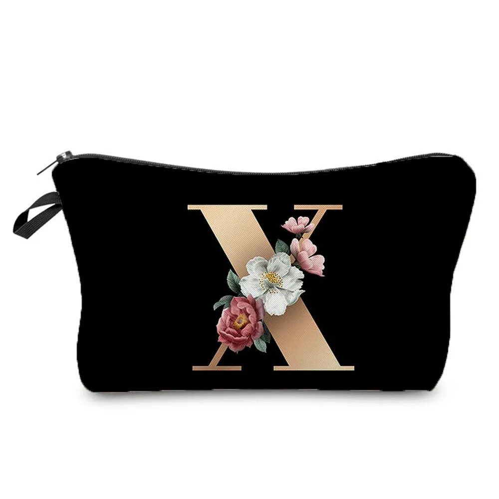 Gold Letter Printing Portable Toiletry Storage Cosmetic Bags