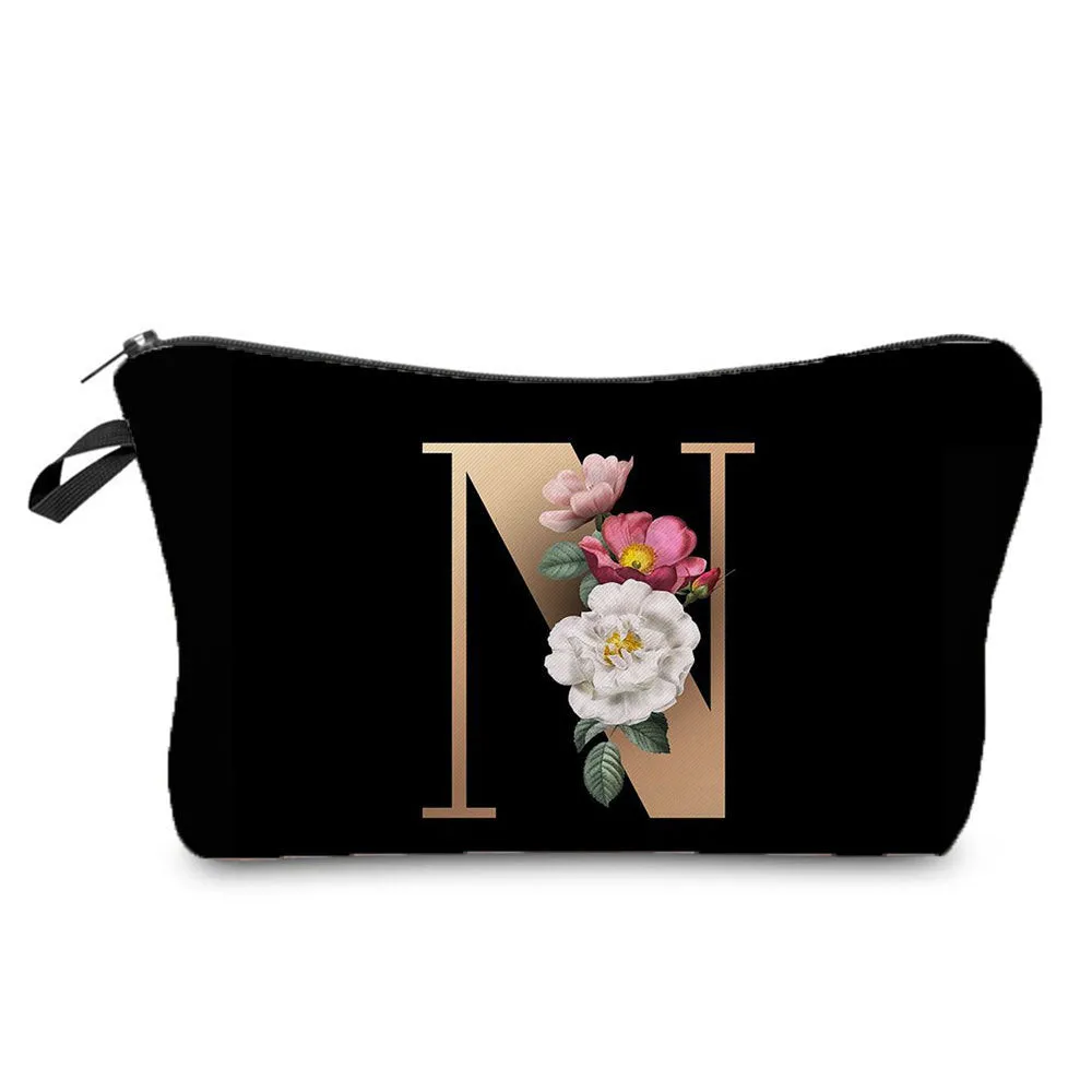 Gold Letter Printing Portable Toiletry Storage Cosmetic Bags