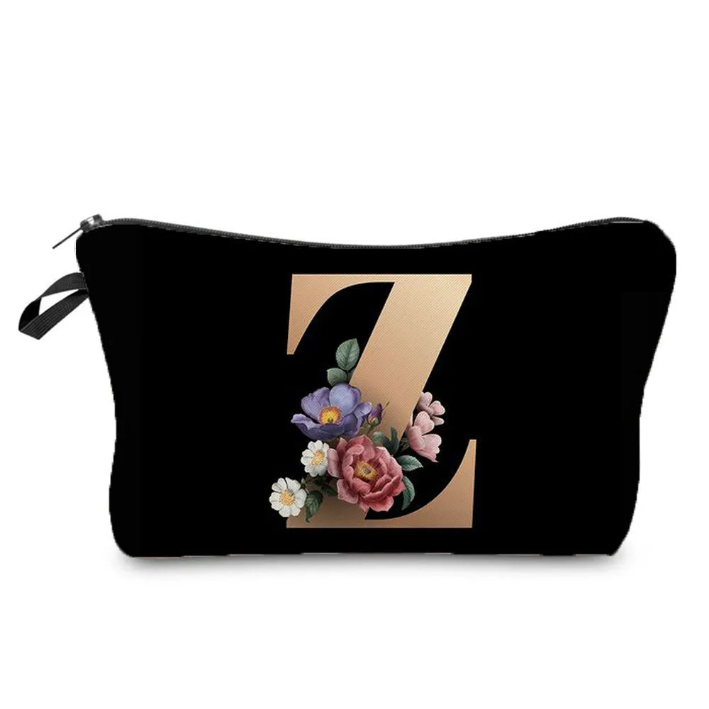 Gold Letter Printing Portable Toiletry Storage Cosmetic Bags