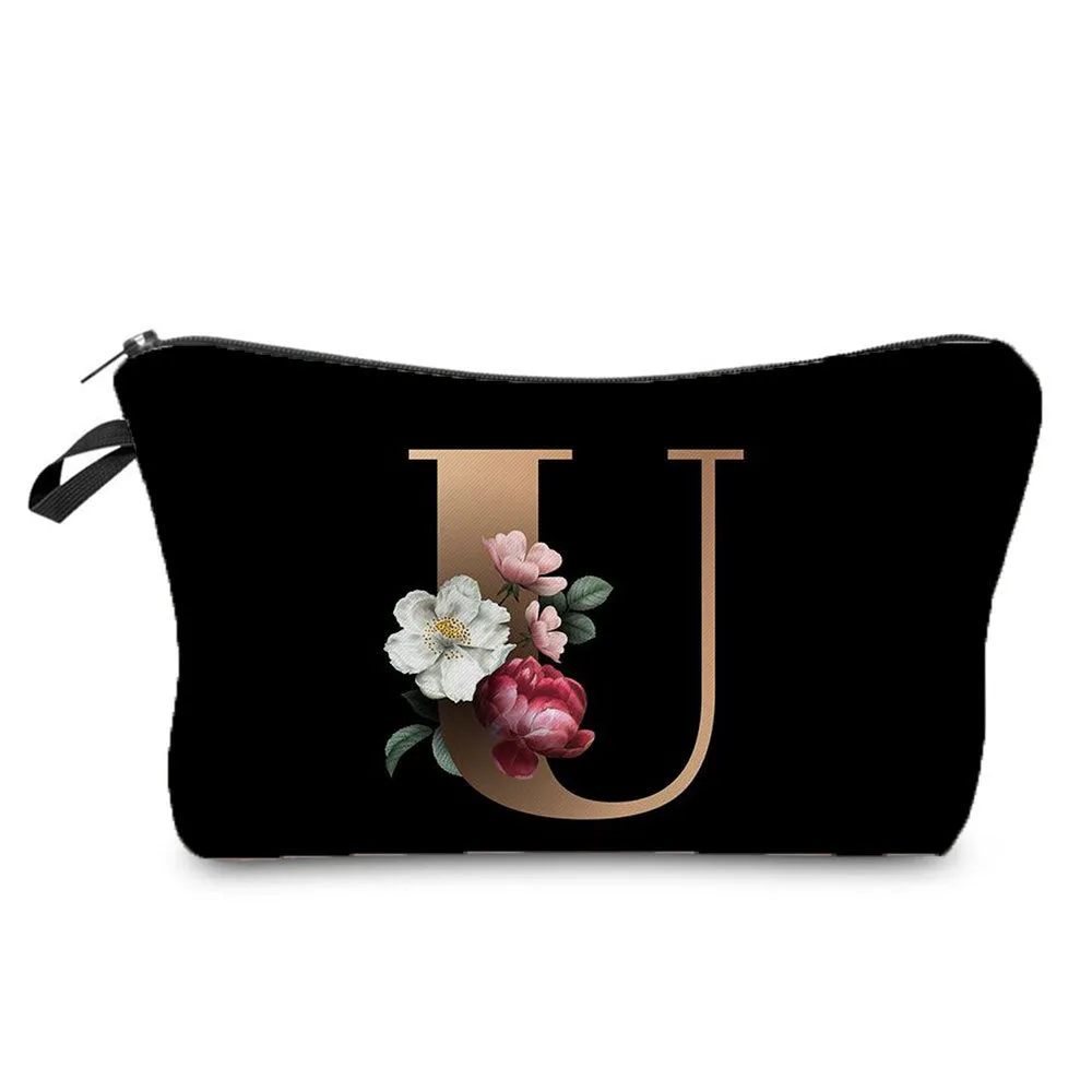 Gold Letter Printing Portable Toiletry Storage Cosmetic Bags