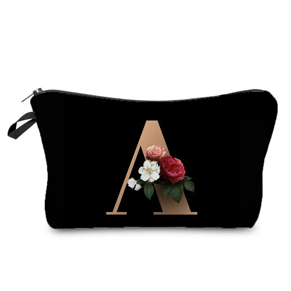 Gold Letter Printing Portable Toiletry Storage Cosmetic Bags
