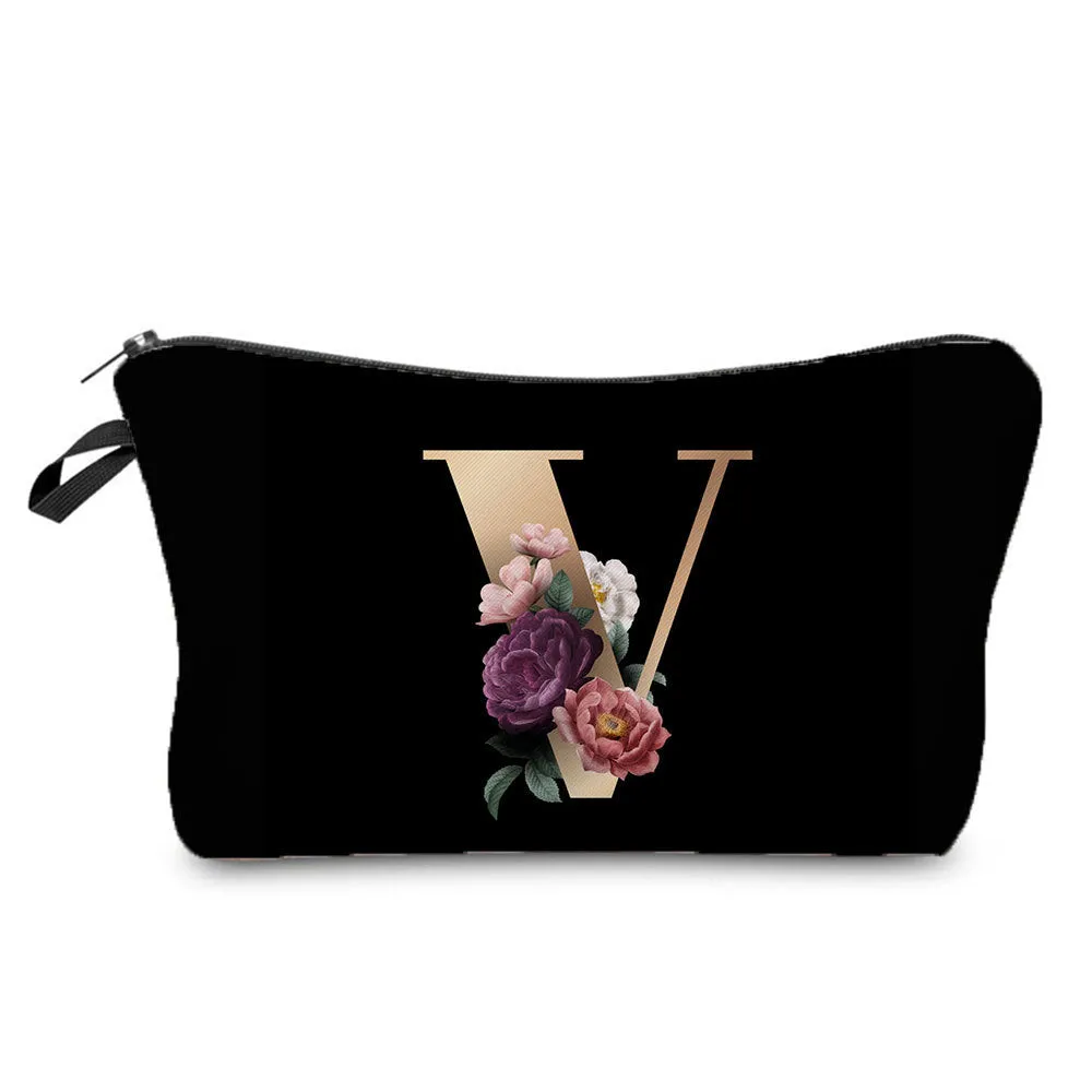 Gold Letter Printing Portable Toiletry Storage Cosmetic Bags