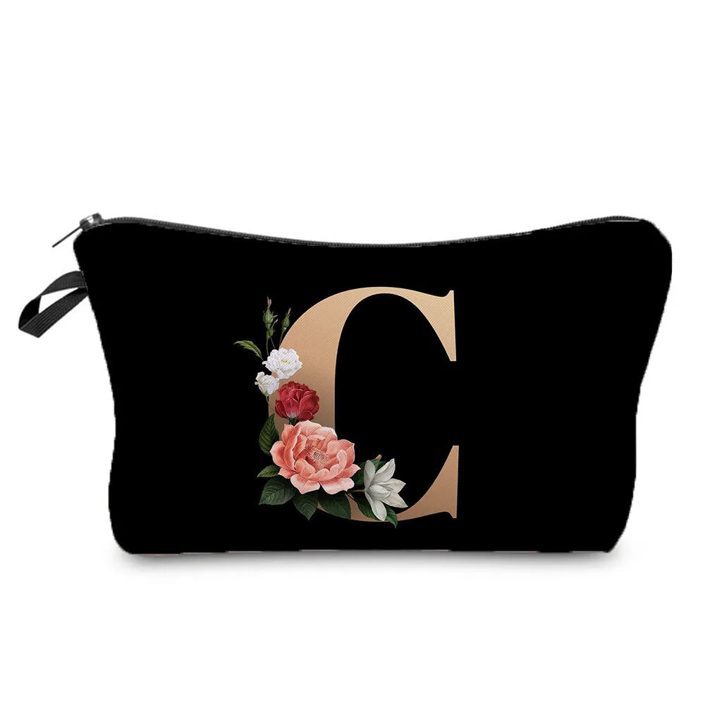 Gold Letter Printing Portable Toiletry Storage Cosmetic Bags