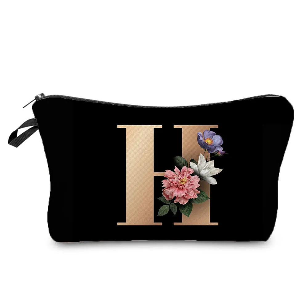 Gold Letter Printing Portable Toiletry Storage Cosmetic Bags