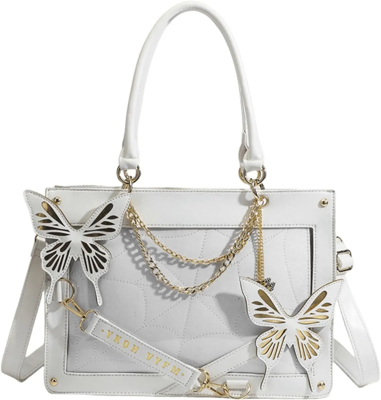 Goth Purse Y2K Crossbody Bag for Women Butterfly Gothic Spider Web Shoulder Tote Handbag Grunge Alt Emo Accessories (White)