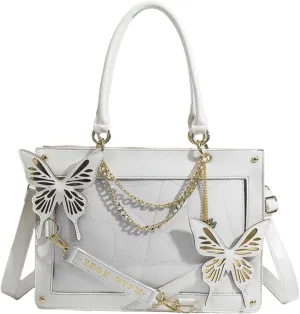 Goth Purse Y2K Crossbody Bag for Women Butterfly Gothic Spider Web Shoulder Tote Handbag Grunge Alt Emo Accessories (White)