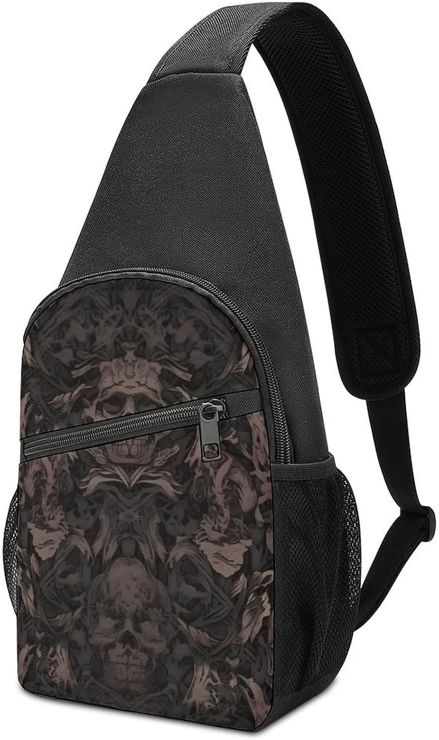 Gothic Wallpaper for Walls Skull Damask Sling Bag Casual Chest Bag Crossbody Shoulder Backpack Sport Travel Hiking Daypack for Women Men
