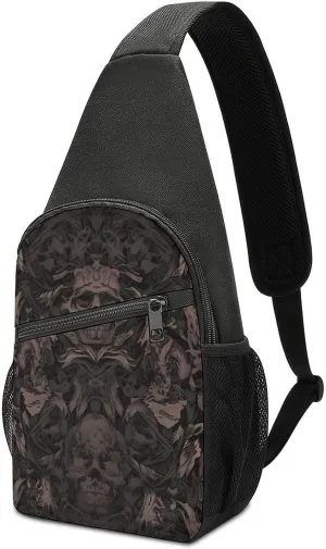 Gothic Wallpaper for Walls Skull Damask Sling Bag Casual Chest Bag Crossbody Shoulder Backpack Sport Travel Hiking Daypack for Women Men