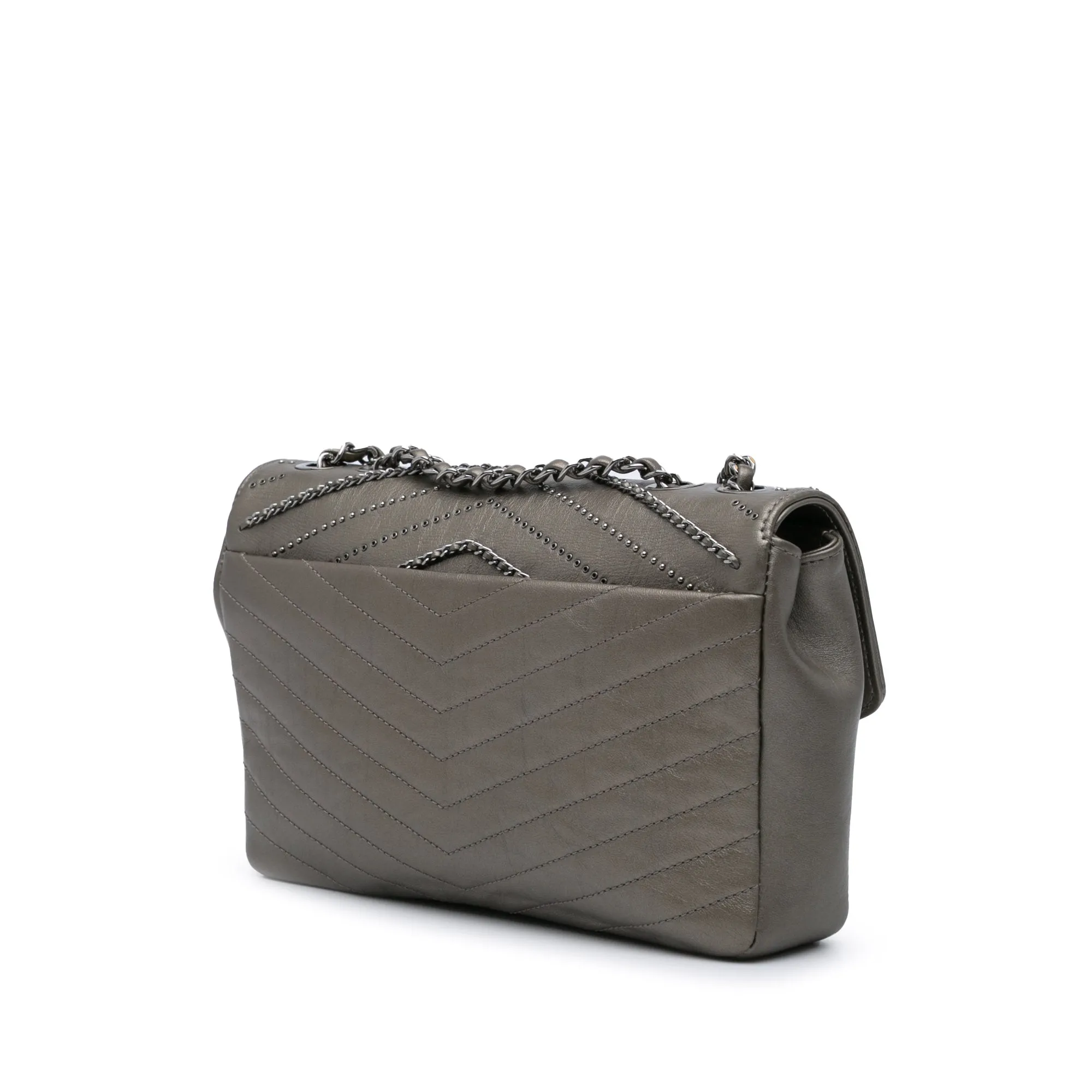 Gray Chanel Mini Embellished Calfskin Chevron Square Envelop Flap Crossbody Bag