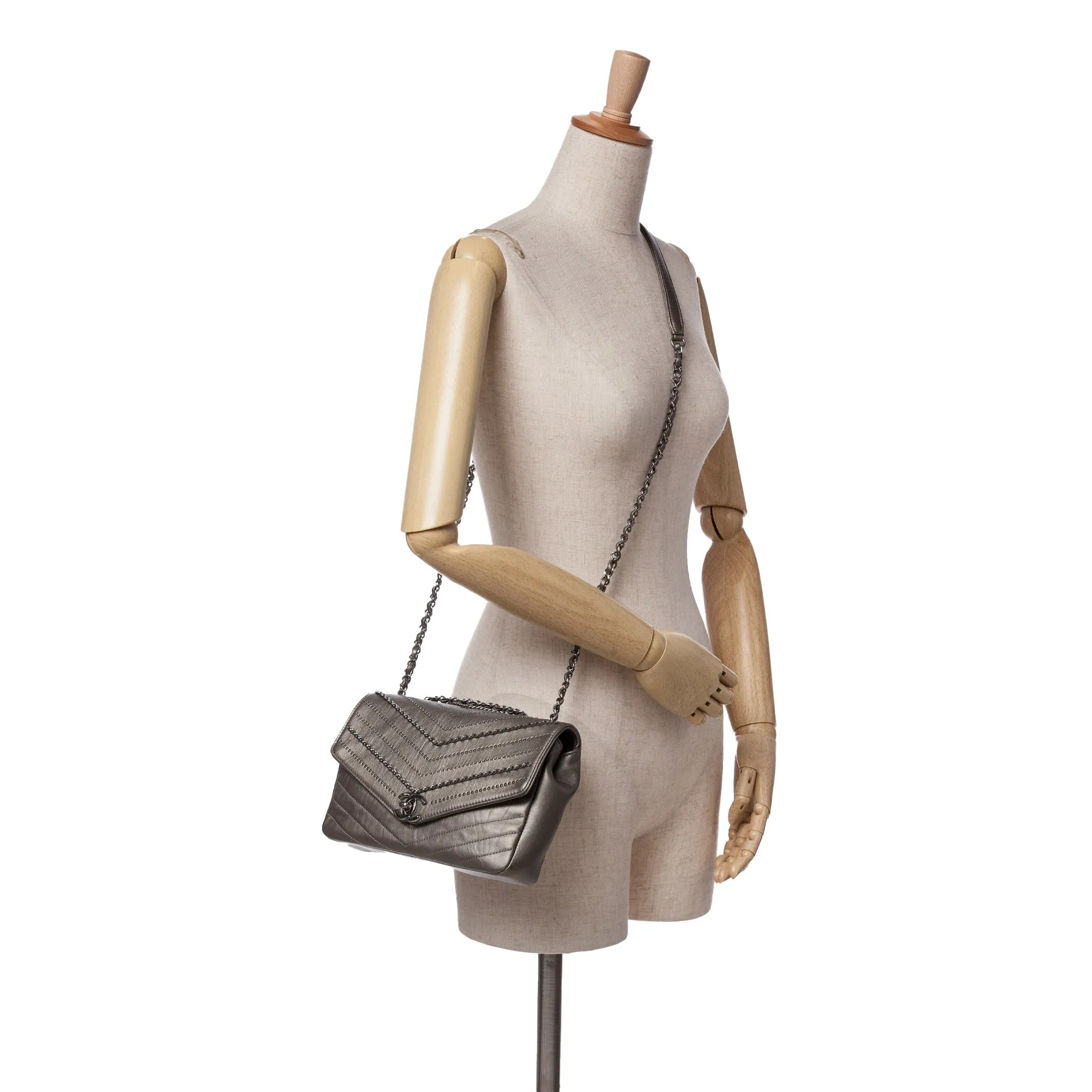 Gray Chanel Mini Embellished Calfskin Chevron Square Envelop Flap Crossbody Bag