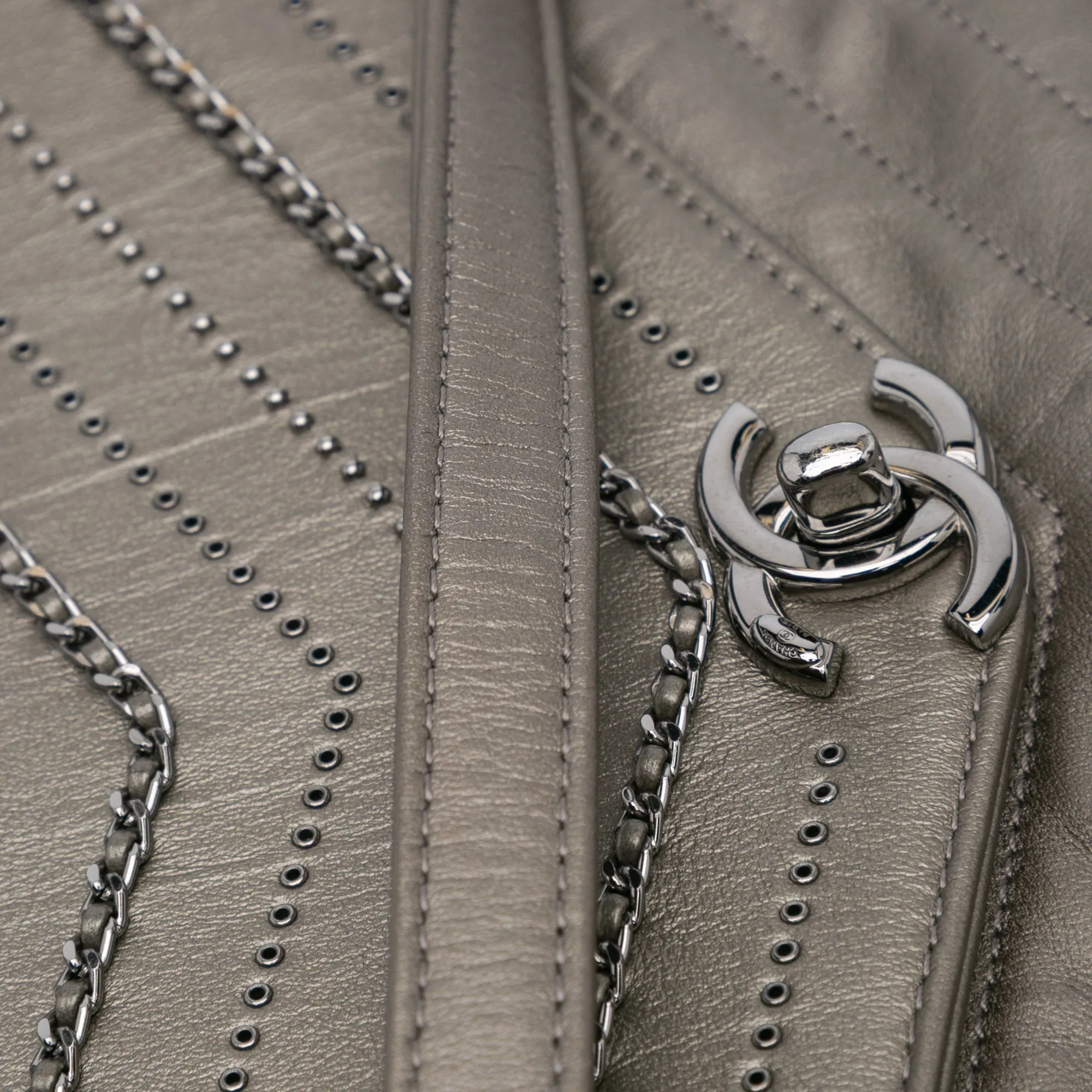 Gray Chanel Mini Embellished Calfskin Chevron Square Envelop Flap Crossbody Bag