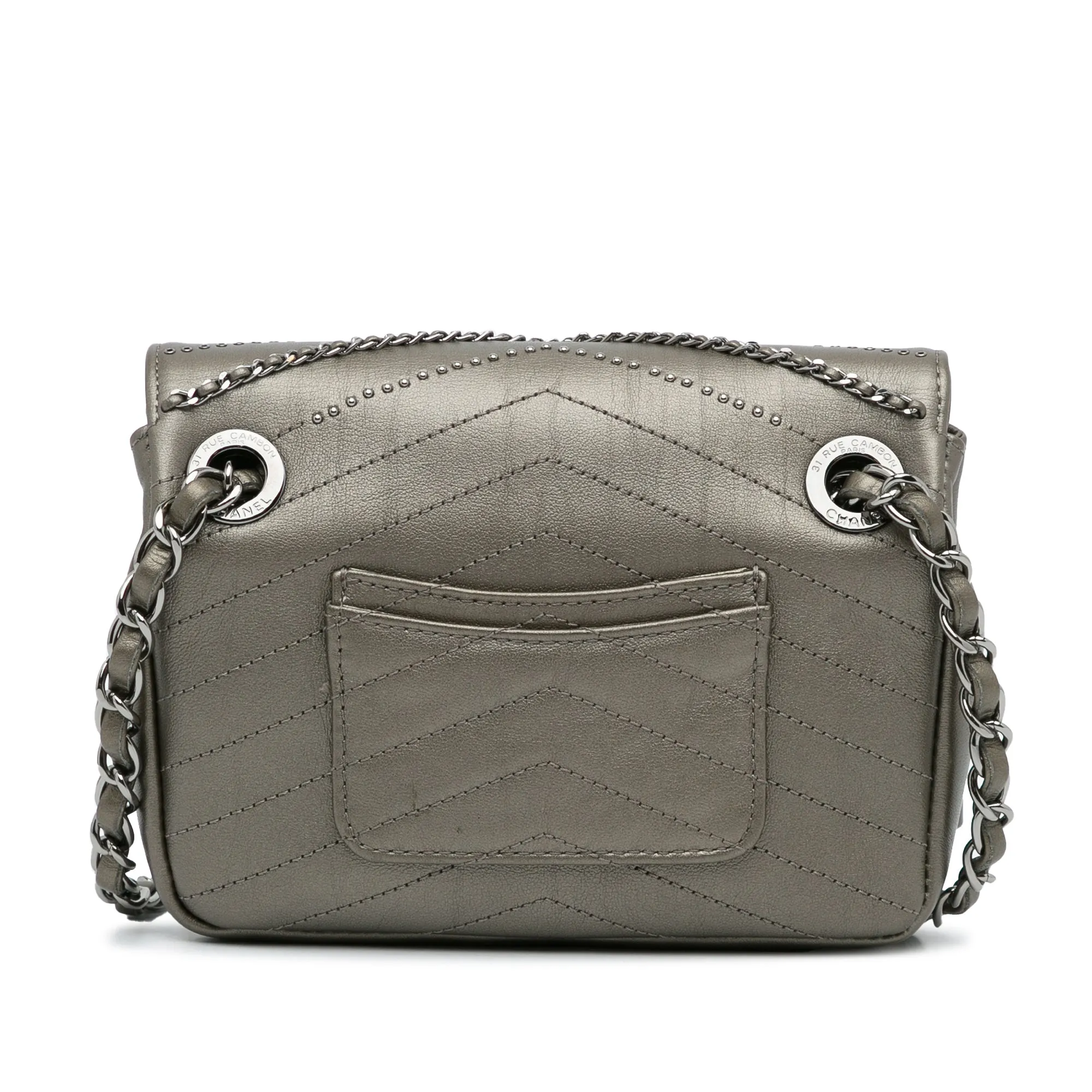 Gray Chanel Mini Embellished Calfskin Chevron Square Envelop Flap Crossbody Bag