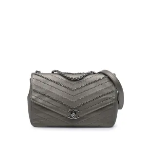 Gray Chanel Mini Embellished Calfskin Chevron Square Envelop Flap Crossbody Bag