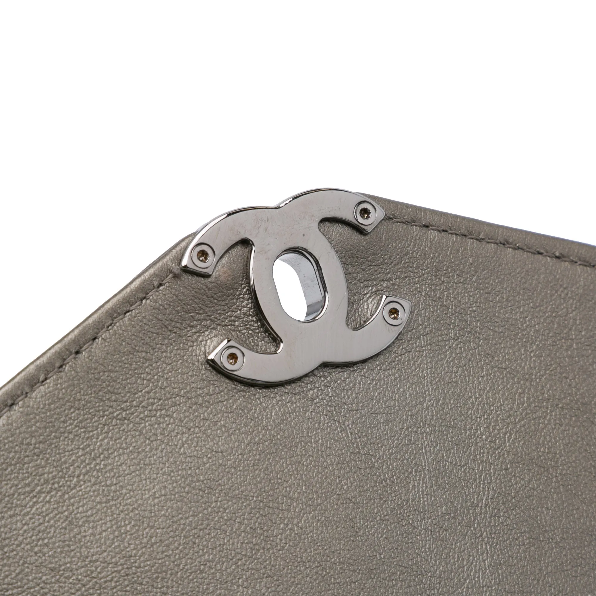 Gray Chanel Mini Embellished Calfskin Chevron Square Envelop Flap Crossbody Bag