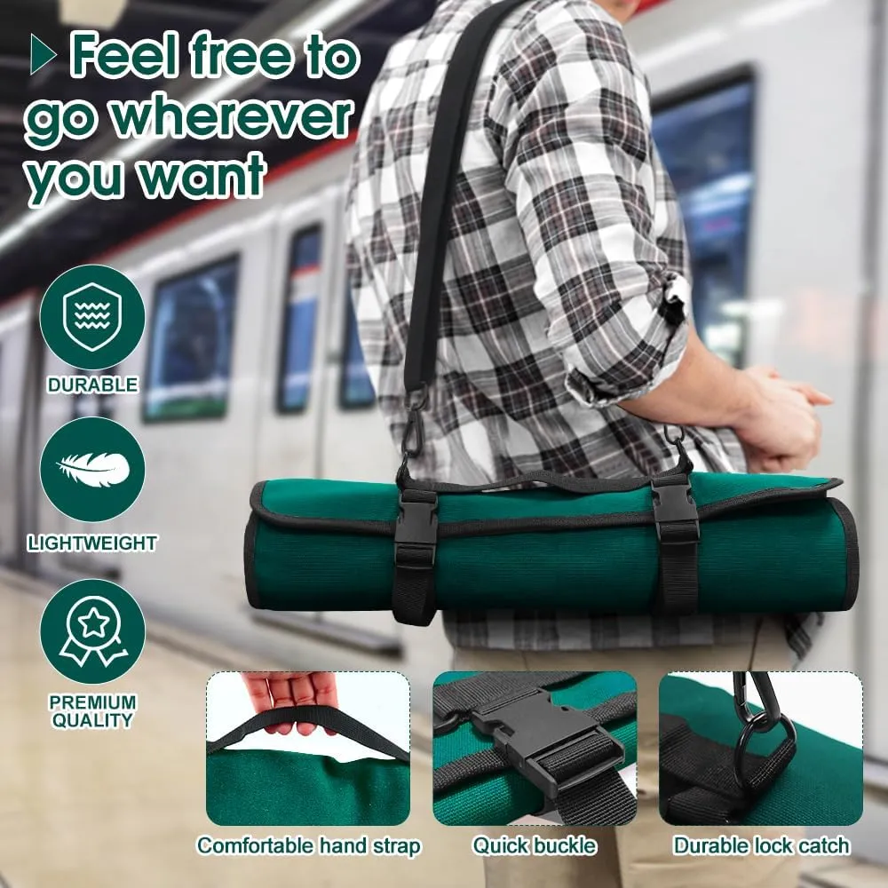 Green Chef Knife Bag With 20 Slots Cutlery Knives Holders Protectors, Home Kitchen Travel Cooking Tools, Portable Canvas Knife Roll Storage Bag Chef Case for Camping or Working