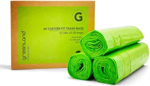 Greenland Biodegradable 60 Trash Bags Compatible with Simplehuman (Code G, 60 Bags, 8 Gallons) & IKEA Mjösa 8 Gallon Pedal Bin