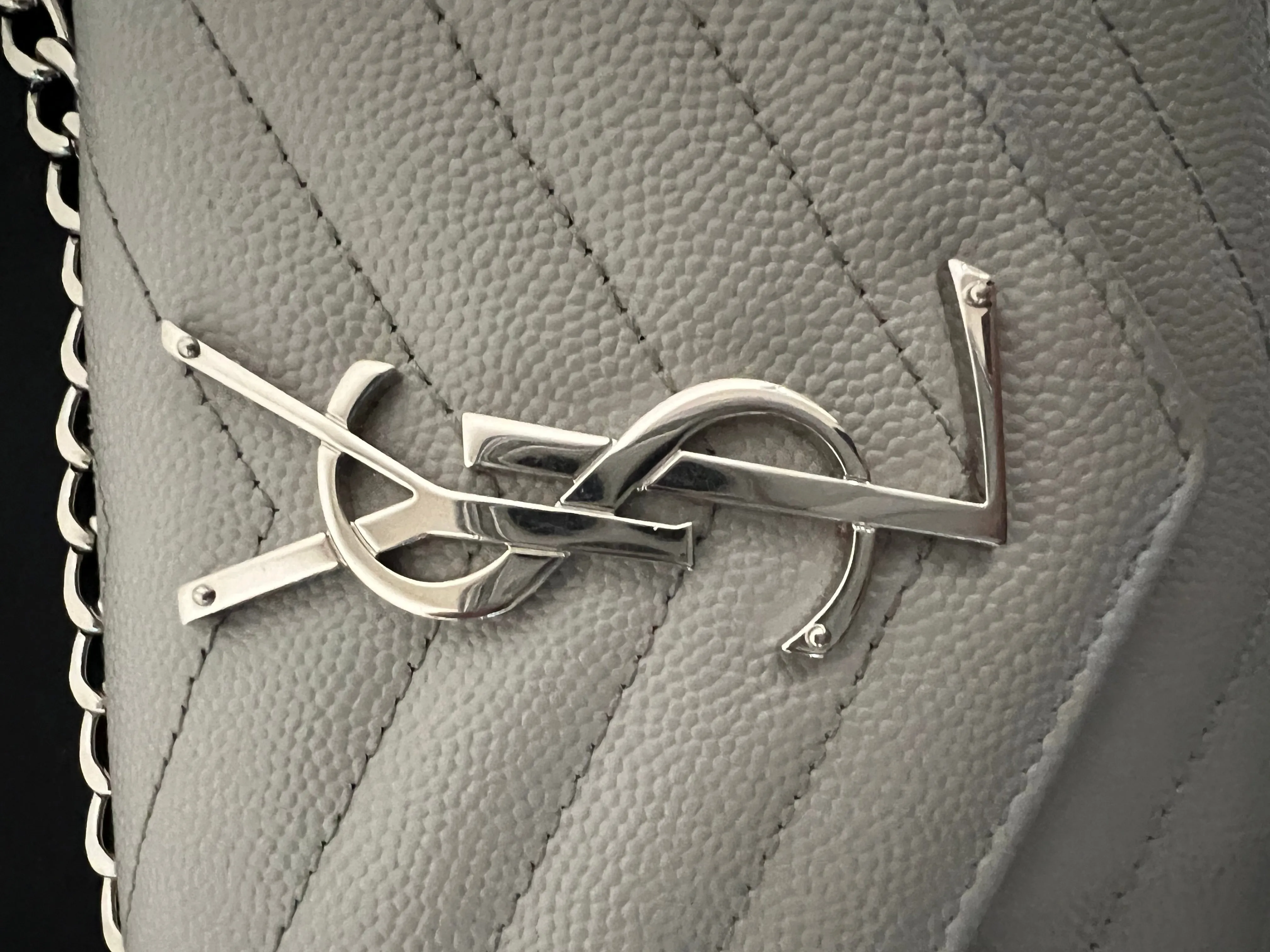 Grey YSL monogram wallet on chain