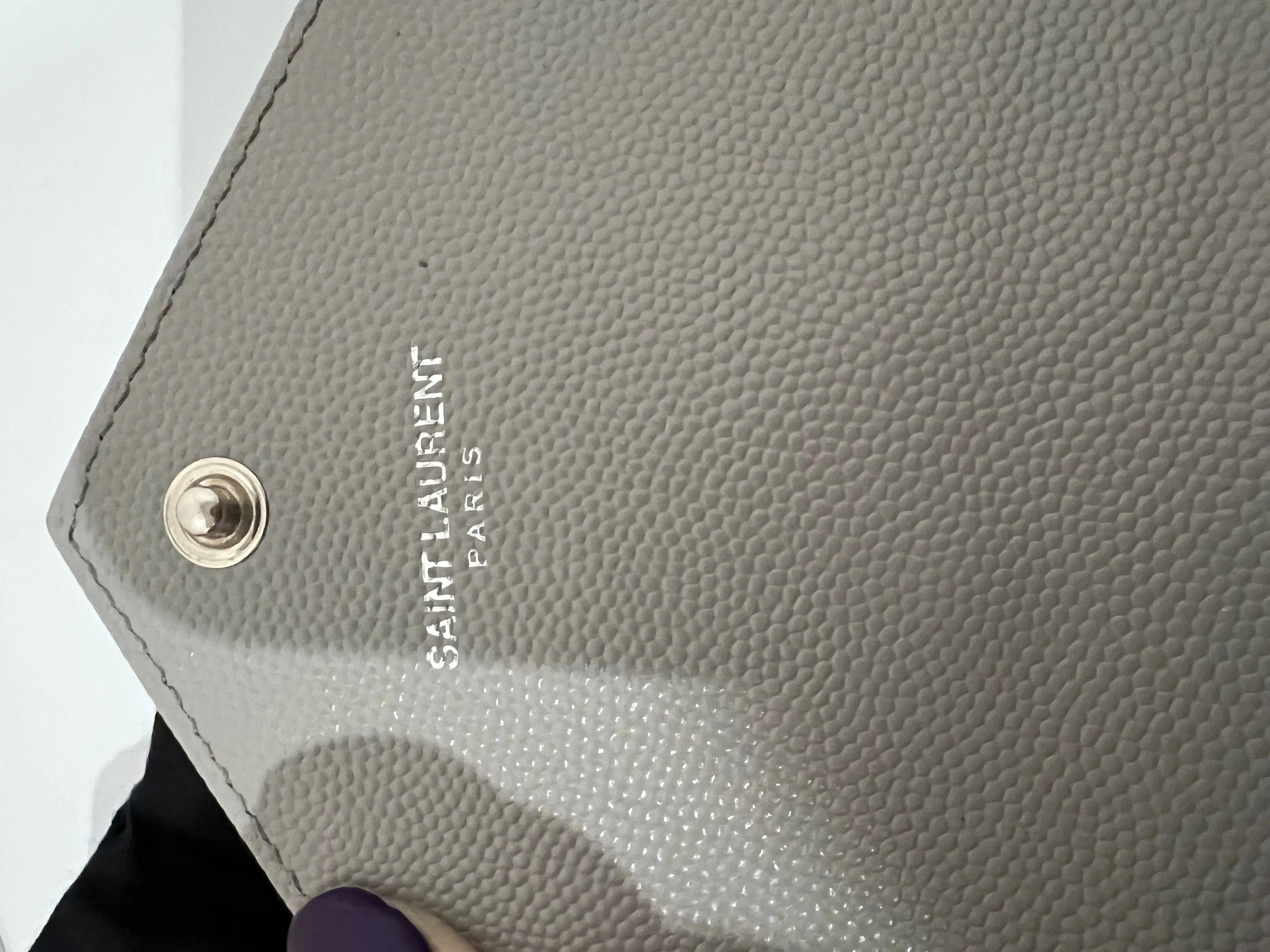 Grey YSL monogram wallet on chain