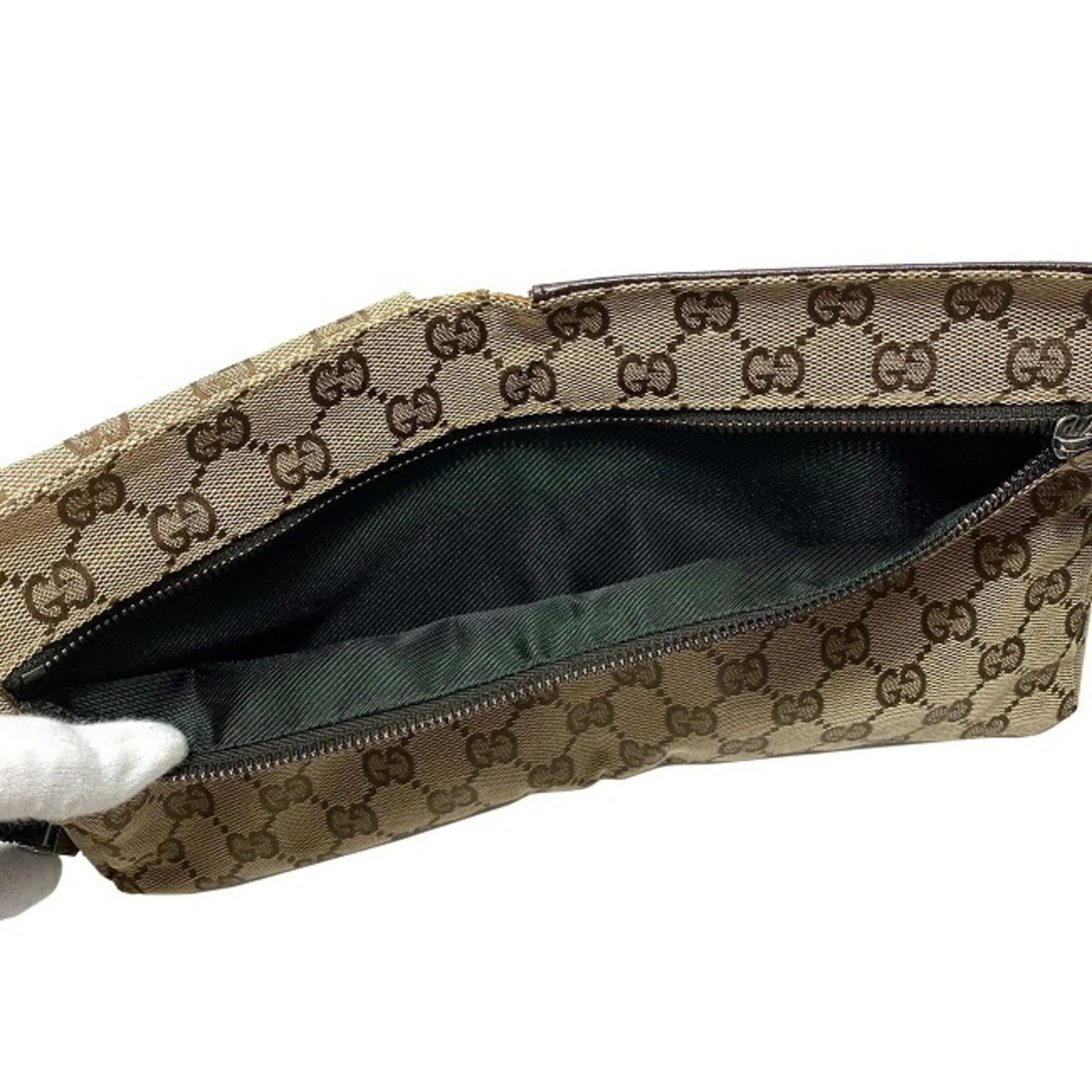 Gucci Body Bag Beige Brown GG Canvas 28566 002058 Waist Pouch Leather GUCCI Belt Velcro Women's Men's Unisex