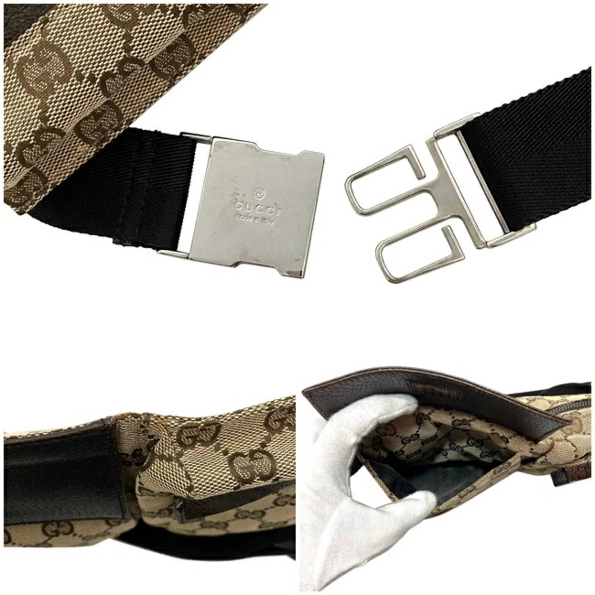 Gucci Body Bag Beige Brown GG Canvas 28566 002058 Waist Pouch Leather GUCCI Belt Velcro Women's Men's Unisex