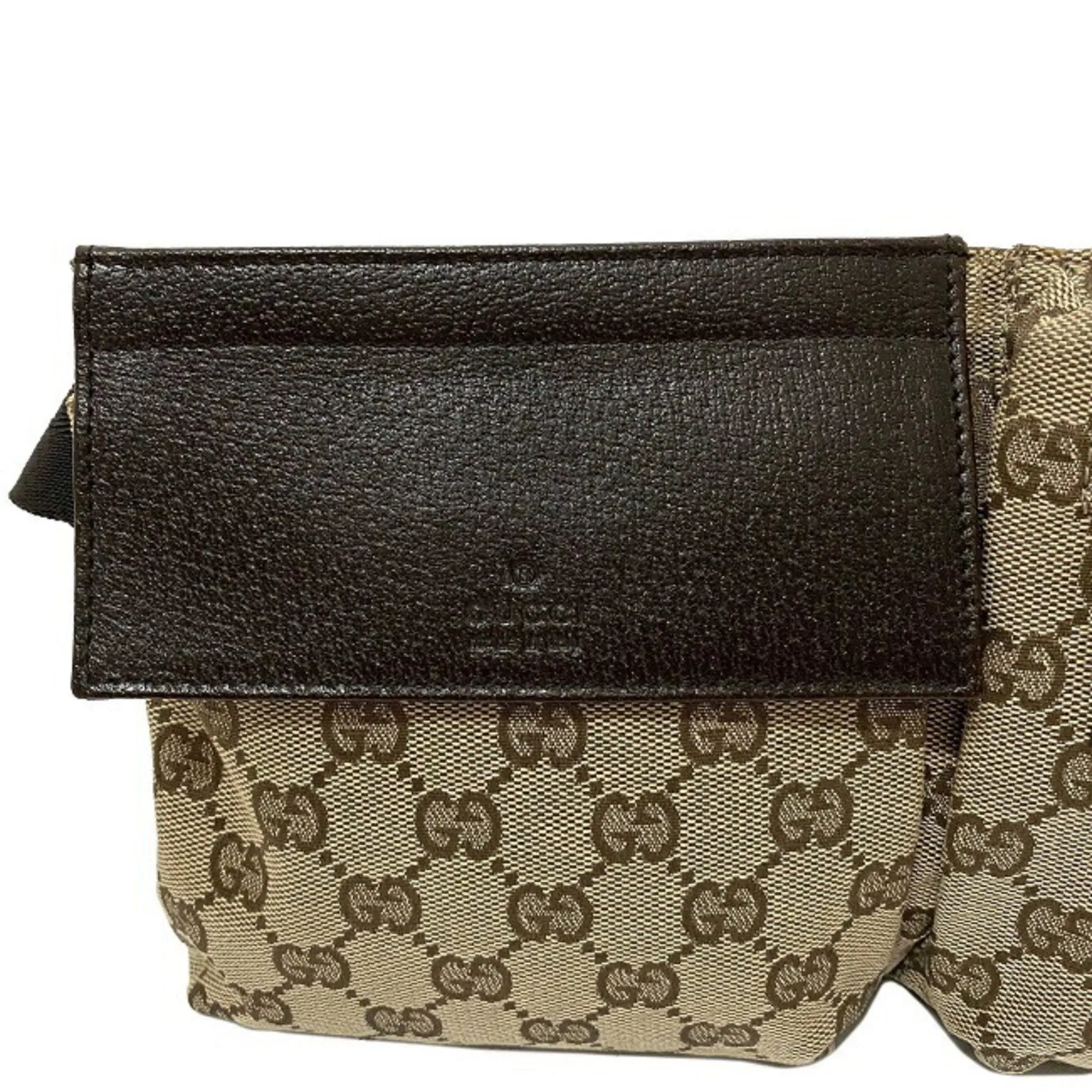 Gucci Body Bag Beige Brown GG Canvas 28566 002058 Waist Pouch Leather GUCCI Belt Velcro Women's Men's Unisex