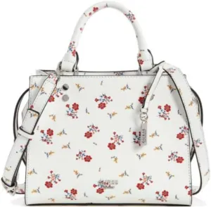 GUESS White Pink Floral Print Medium Crossbody Satchel Tote Bag Handbag