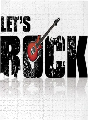 Guitar Theme,Puzzle Board,Portable Wooden Jigsaw Puzzle for Adults,Let's Rock Text Music,Birthday Gift for Family and Friends,White Black Plastic Box Storage 500PCS