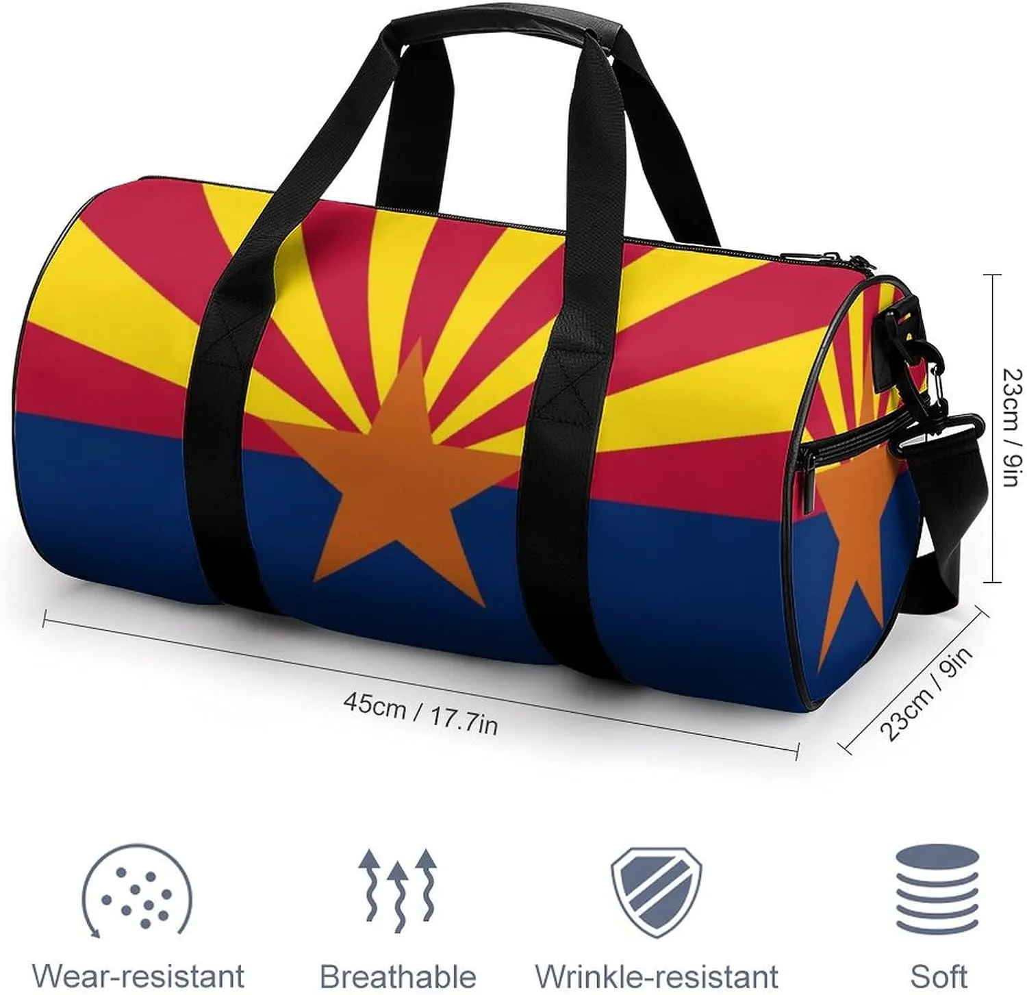 Gym Bag for Men Women Lightweight Sports Duffle Bag with Multiple Compartments Cylindrical Gym Bag for Fitness Travel And Outdoor Activities Ater Resistant Yoga Bag Training Bag Arizona Star
