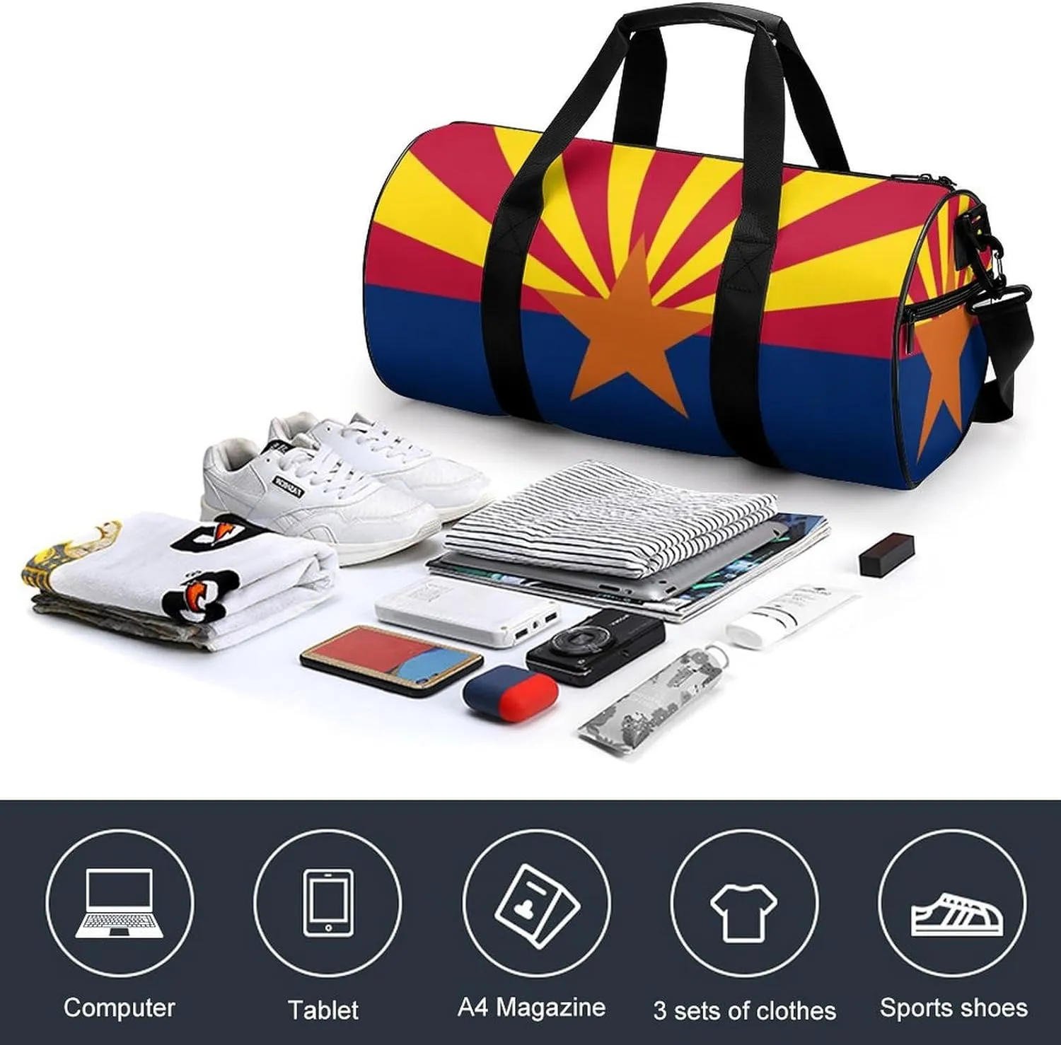 Gym Bag for Men Women Lightweight Sports Duffle Bag with Multiple Compartments Cylindrical Gym Bag for Fitness Travel And Outdoor Activities Ater Resistant Yoga Bag Training Bag Arizona Star