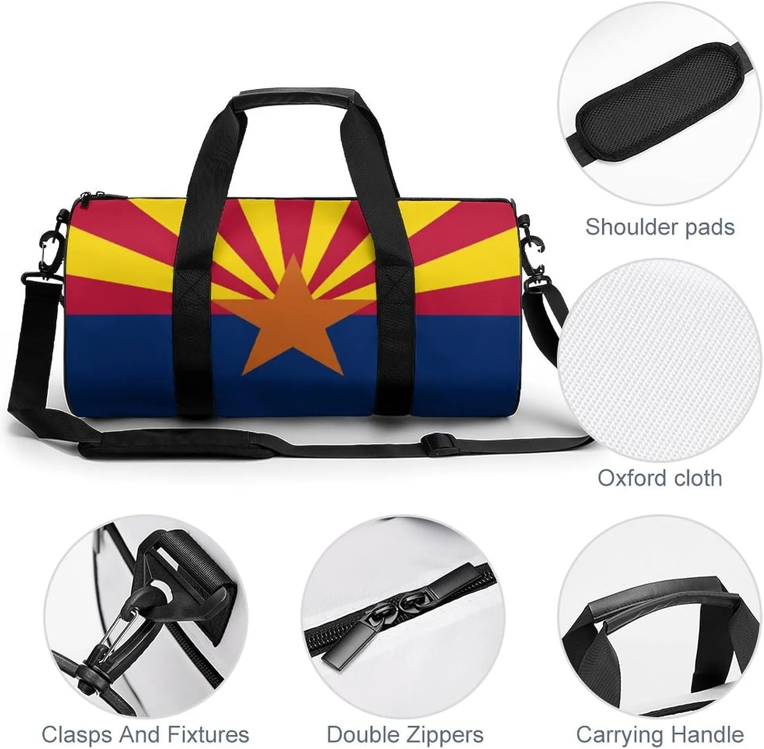 Gym Bag for Men Women Lightweight Sports Duffle Bag with Multiple Compartments Cylindrical Gym Bag for Fitness Travel And Outdoor Activities Ater Resistant Yoga Bag Training Bag Arizona Star