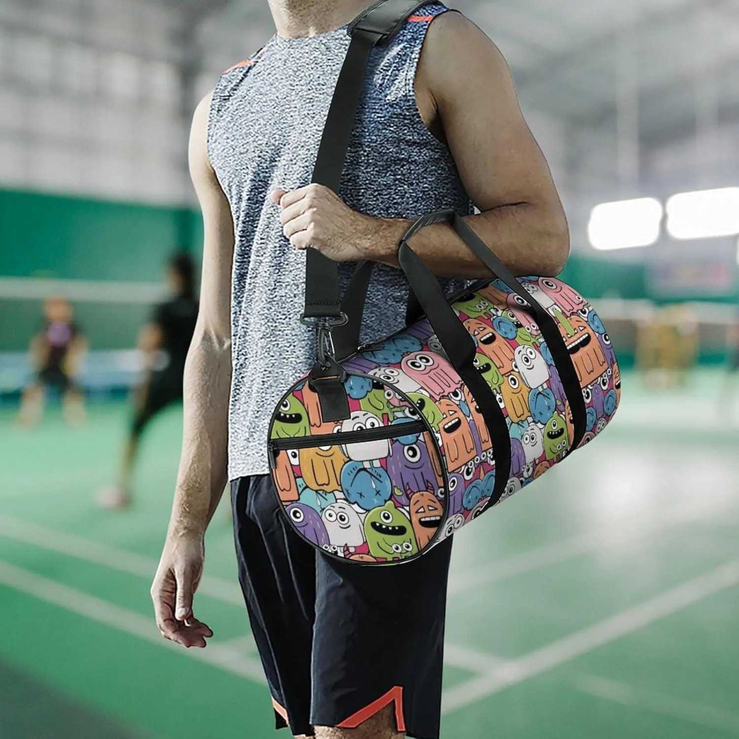Gym Bag for Men Women Lightweight Sports Duffle Bag with Multiple Compartments Cylindrical Gym Bag for Fitness Travel And Outdoor Activities Ater Resistant Yoga Bag Training Bag Cartoon Crowd