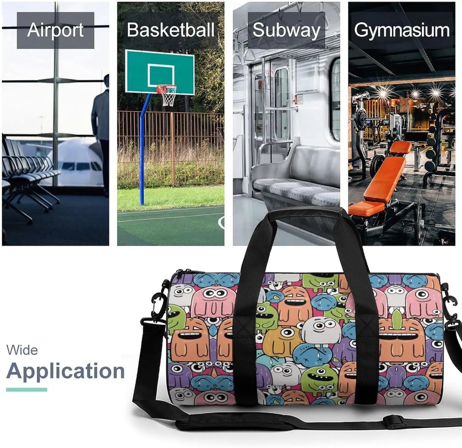 Gym Bag for Men Women Lightweight Sports Duffle Bag with Multiple Compartments Cylindrical Gym Bag for Fitness Travel And Outdoor Activities Ater Resistant Yoga Bag Training Bag Cartoon Crowd