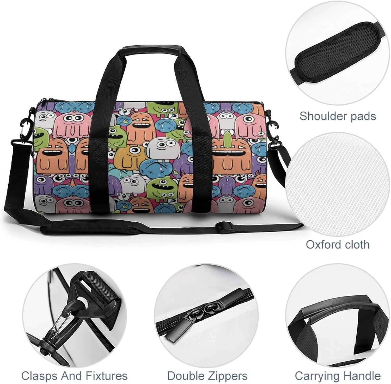 Gym Bag for Men Women Lightweight Sports Duffle Bag with Multiple Compartments Cylindrical Gym Bag for Fitness Travel And Outdoor Activities Ater Resistant Yoga Bag Training Bag Cartoon Crowd