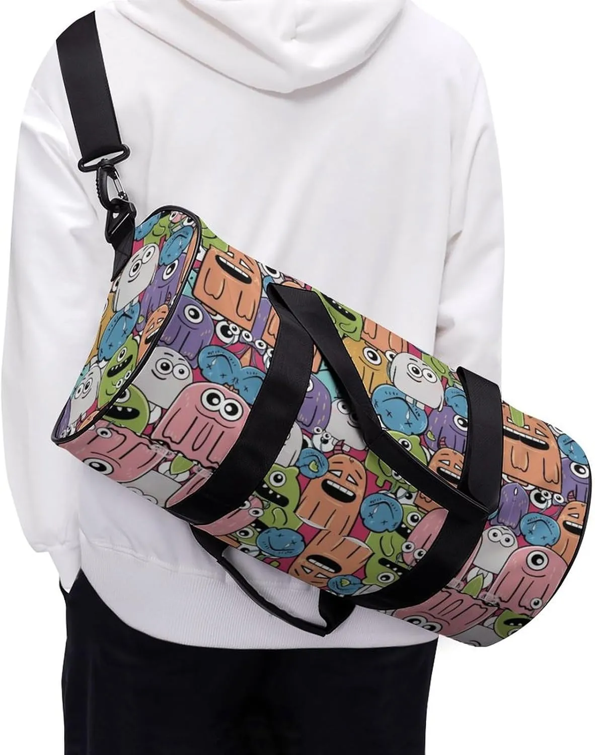 Gym Bag for Men Women Lightweight Sports Duffle Bag with Multiple Compartments Cylindrical Gym Bag for Fitness Travel And Outdoor Activities Ater Resistant Yoga Bag Training Bag Cartoon Crowd