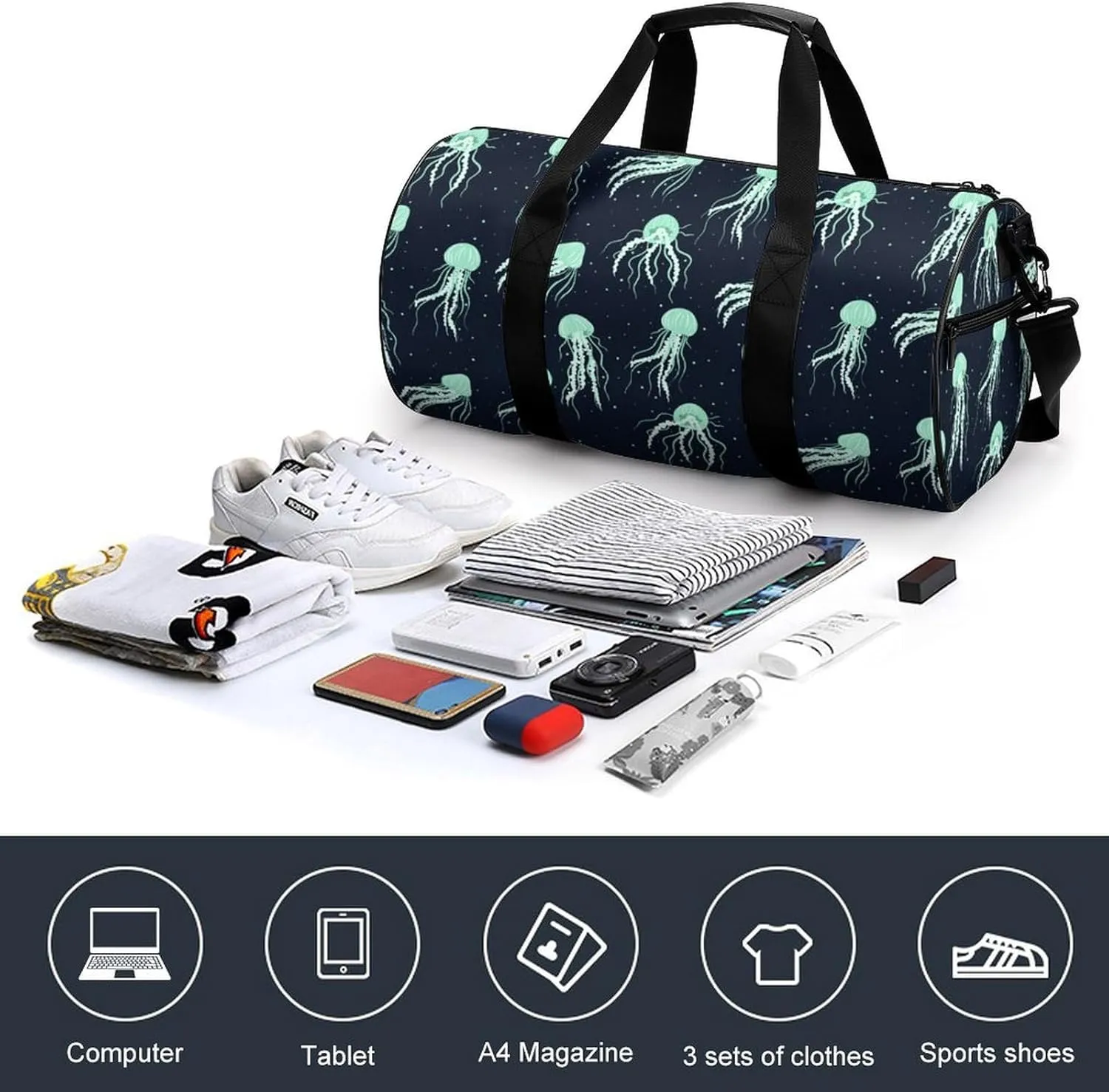 Gym Bag for Men Women Lightweight Sports Duffle Bag with Multiple Compartments Cylindrical Gym Bag for Fitness Travel And Outdoor Activities Ater Resistant Yoga Bag Training Bag Cosmic Drift