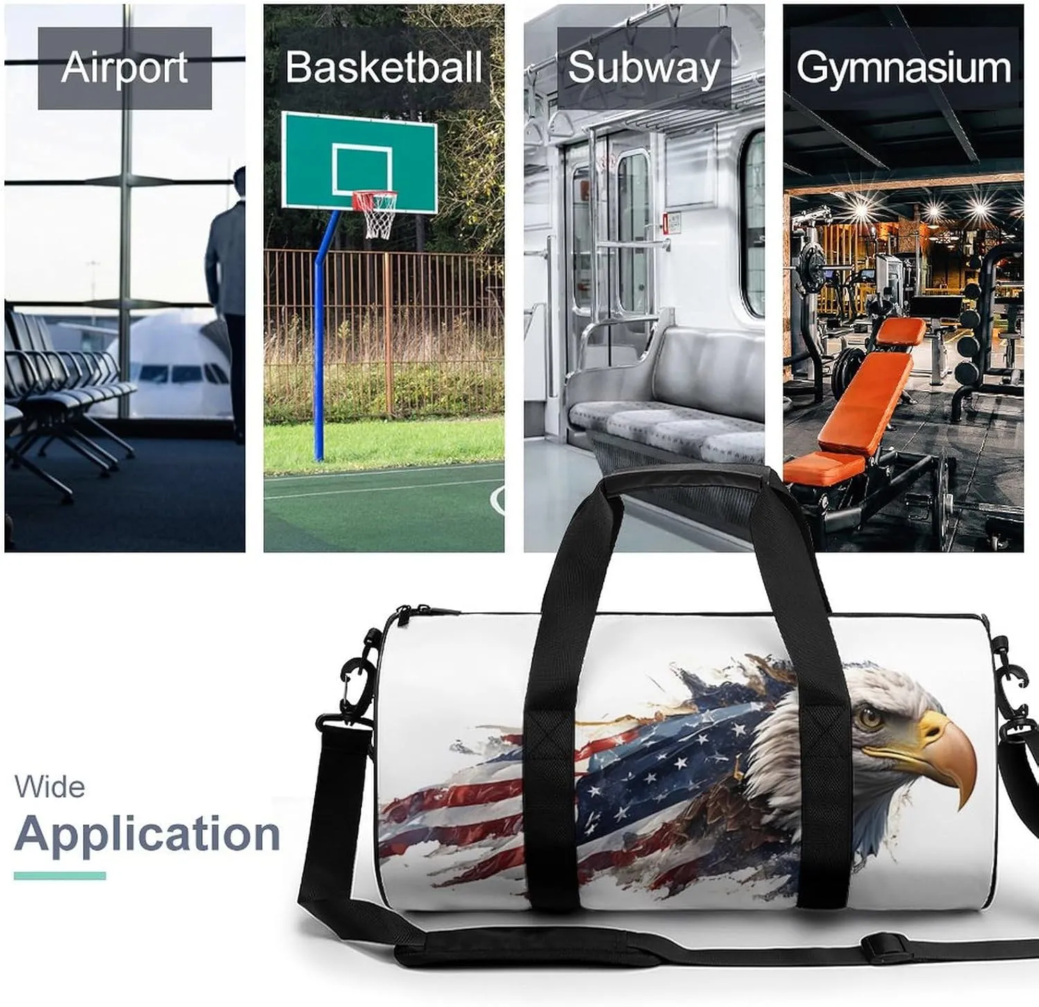 Gym Bag for Men Women Lightweight Sports Duffle Bag with Multiple Compartments Cylindrical Gym Bag for Fitness Travel And Outdoor Activities Ater Resistant Yoga Bag Training Bag Flag Eagle