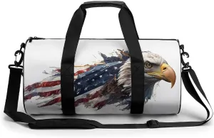 Gym Bag for Men Women Lightweight Sports Duffle Bag with Multiple Compartments Cylindrical Gym Bag for Fitness Travel And Outdoor Activities Ater Resistant Yoga Bag Training Bag Flag Eagle