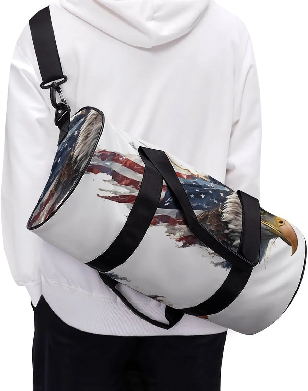Gym Bag for Men Women Lightweight Sports Duffle Bag with Multiple Compartments Cylindrical Gym Bag for Fitness Travel And Outdoor Activities Ater Resistant Yoga Bag Training Bag Flag Eagle