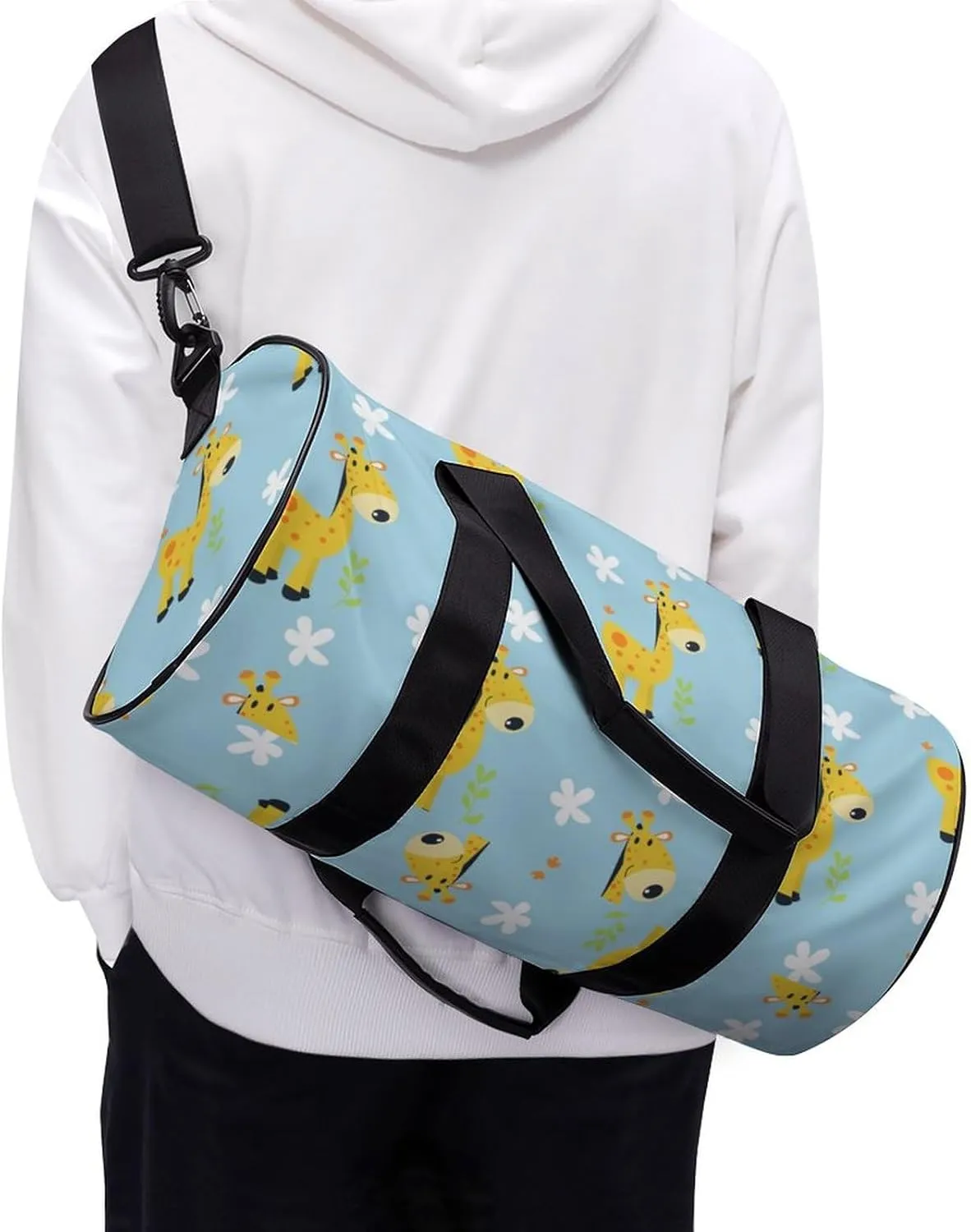 Gym Bag for Men Women Lightweight Sports Duffle Bag with Multiple Compartments Cylindrical Gym Bag for Fitness Travel And Outdoor Activities Ater Resistant Yoga Bag Training Bag Giraffe Meadow