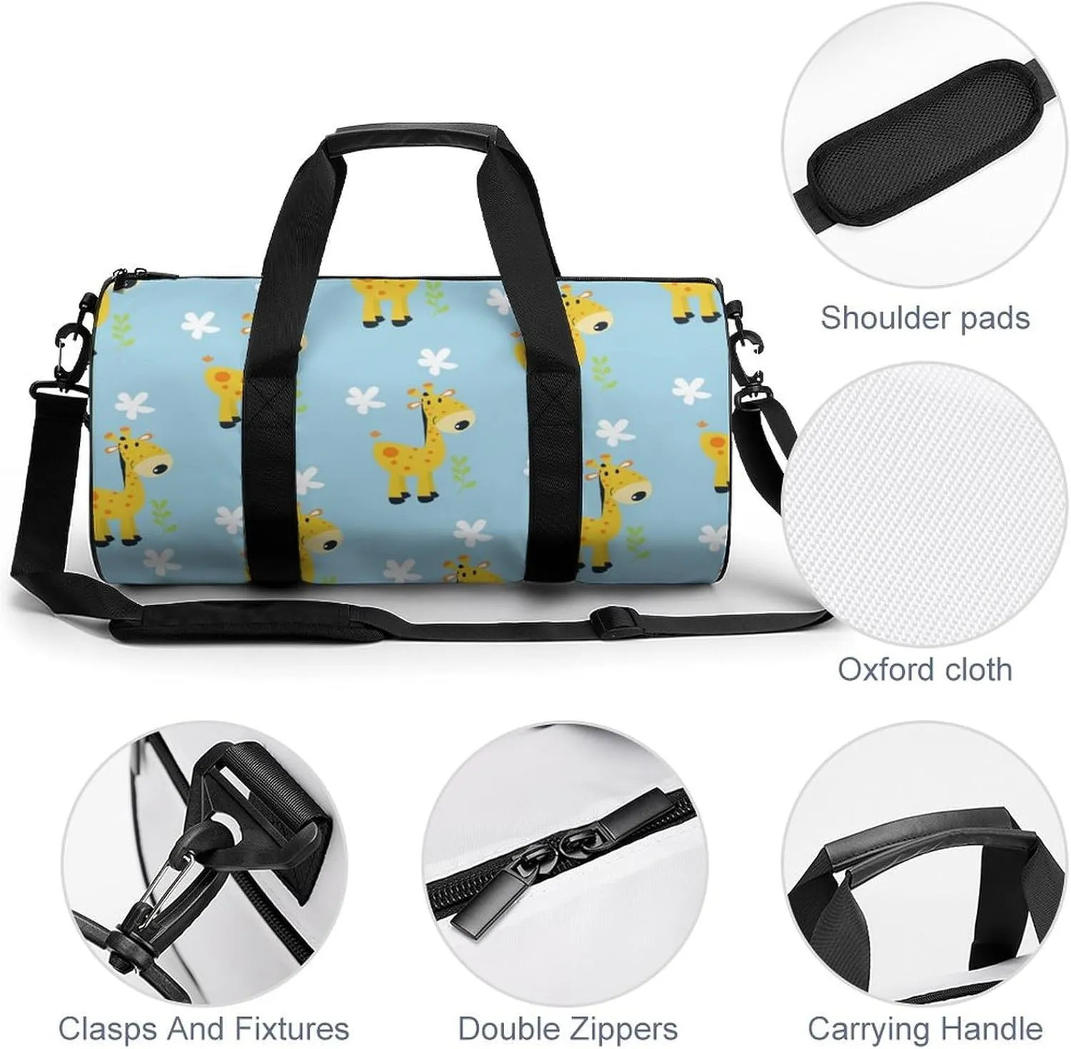 Gym Bag for Men Women Lightweight Sports Duffle Bag with Multiple Compartments Cylindrical Gym Bag for Fitness Travel And Outdoor Activities Ater Resistant Yoga Bag Training Bag Giraffe Meadow