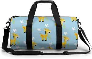 Gym Bag for Men Women Lightweight Sports Duffle Bag with Multiple Compartments Cylindrical Gym Bag for Fitness Travel And Outdoor Activities Ater Resistant Yoga Bag Training Bag Giraffe Meadow