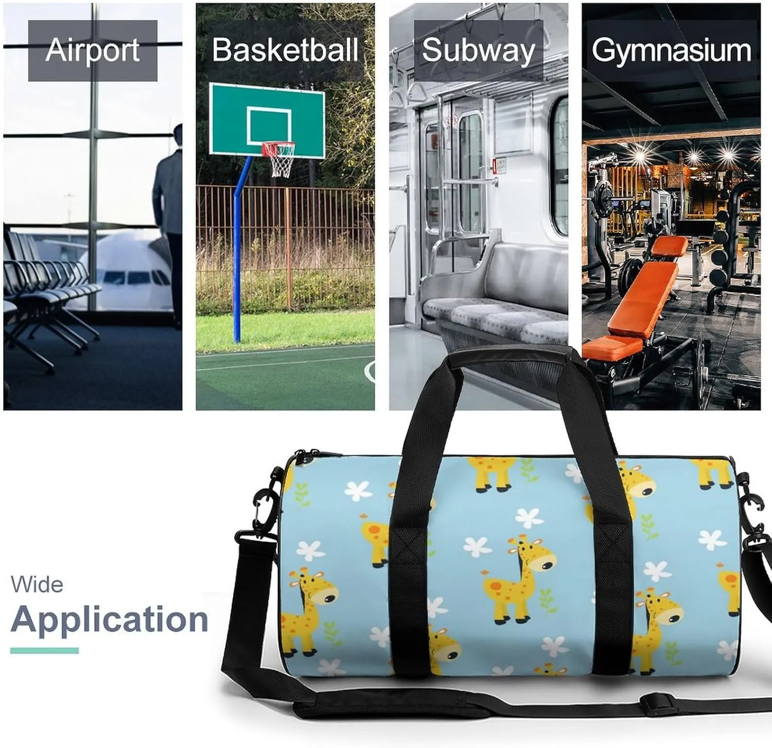 Gym Bag for Men Women Lightweight Sports Duffle Bag with Multiple Compartments Cylindrical Gym Bag for Fitness Travel And Outdoor Activities Ater Resistant Yoga Bag Training Bag Giraffe Meadow