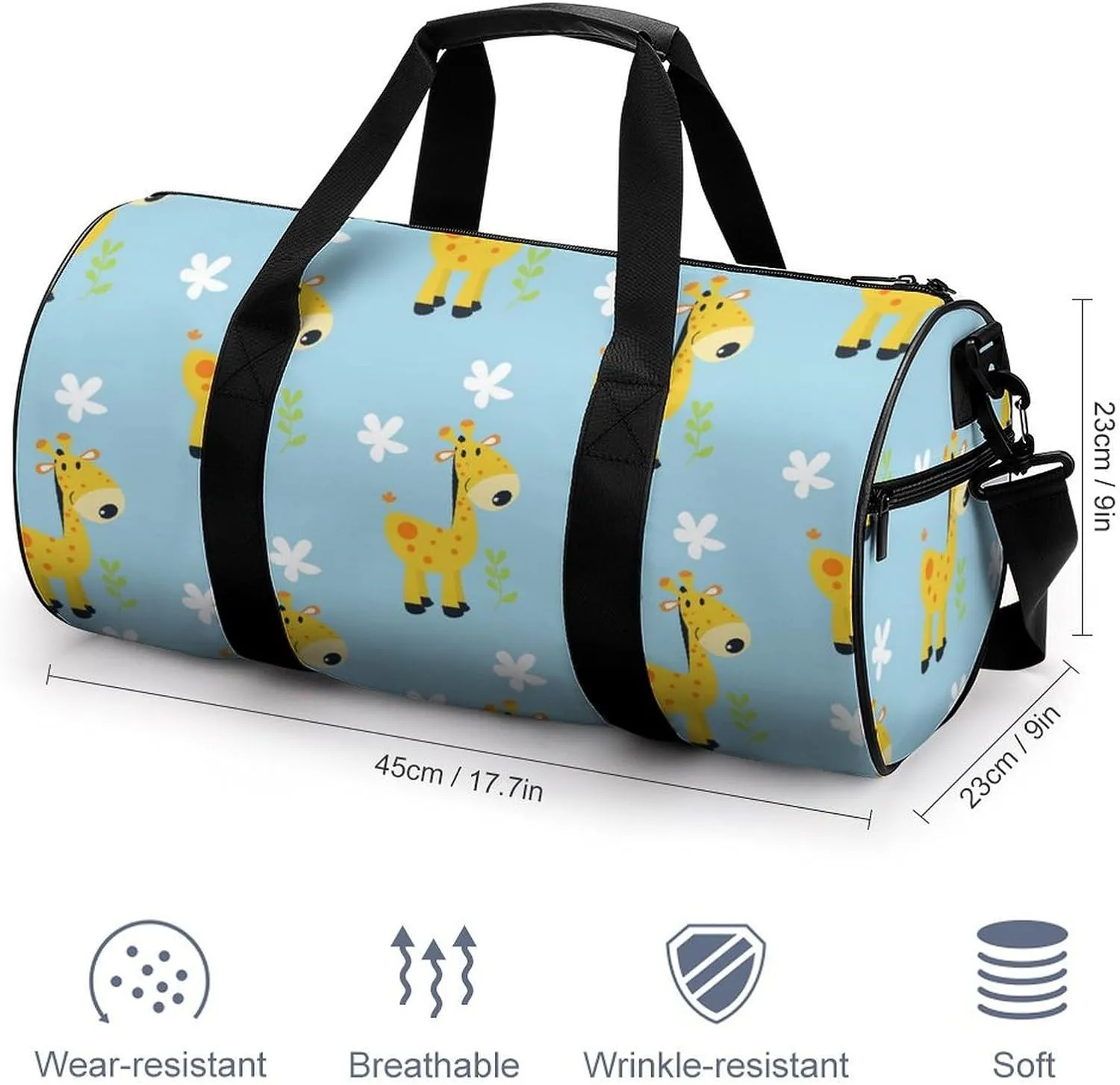 Gym Bag for Men Women Lightweight Sports Duffle Bag with Multiple Compartments Cylindrical Gym Bag for Fitness Travel And Outdoor Activities Ater Resistant Yoga Bag Training Bag Giraffe Meadow