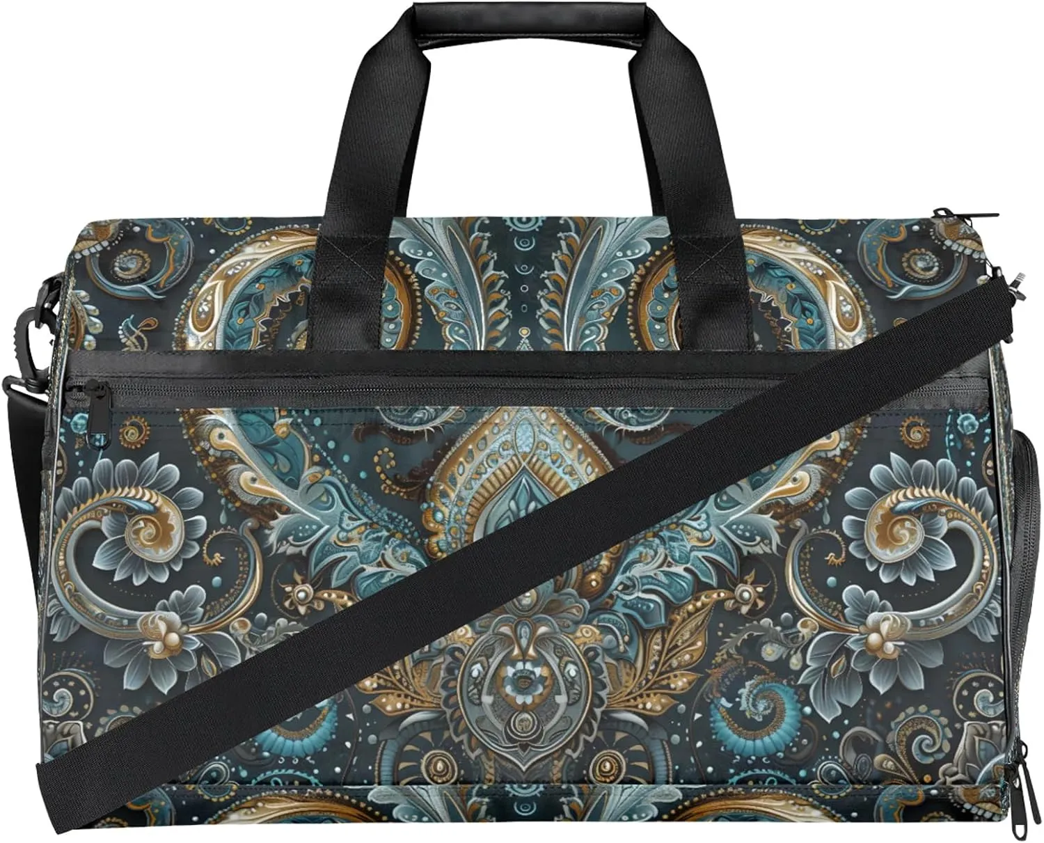 Gym Bag for Women Men Ethnic Texture Solemn Travel Duffle Bag with Shoe Compartment Waterproof Sports Tote Bags Large Overnight Weekender Bags for Travel Swimming Gym Yoga Dance