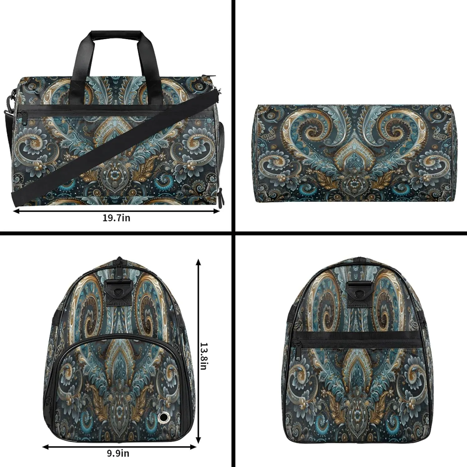 Gym Bag for Women Men Ethnic Texture Solemn Travel Duffle Bag with Shoe Compartment Waterproof Sports Tote Bags Large Overnight Weekender Bags for Travel Swimming Gym Yoga Dance