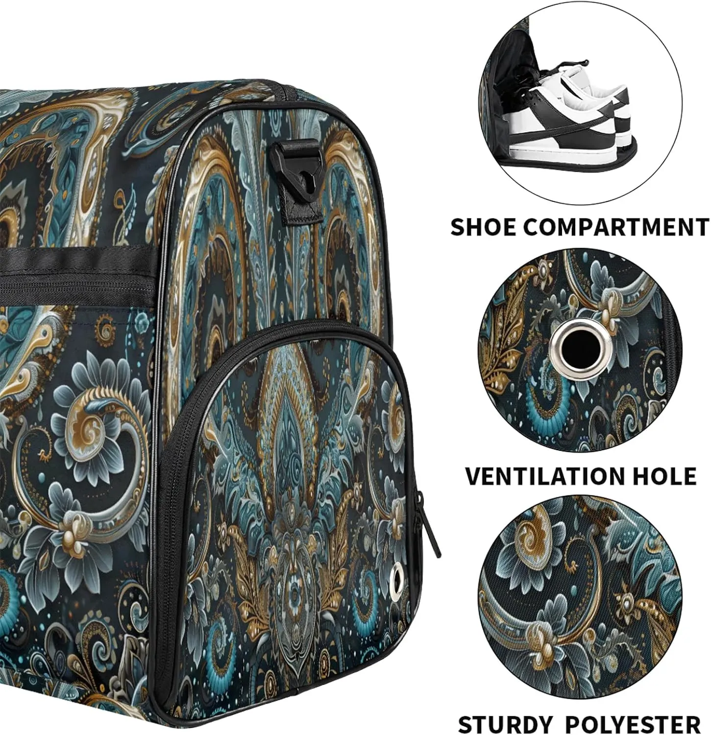 Gym Bag for Women Men Ethnic Texture Solemn Travel Duffle Bag with Shoe Compartment Waterproof Sports Tote Bags Large Overnight Weekender Bags for Travel Swimming Gym Yoga Dance